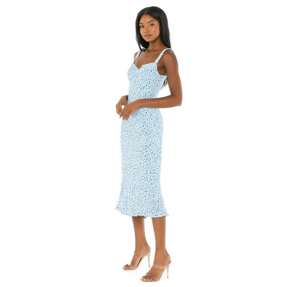 Astr Light Blue and Black Patterned Midi Dress - Picture 2 of 13
